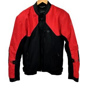 Fulmer Motorcycle Jacket Mens Large Red Black Full Zip Mesh Liner + Armour Pads